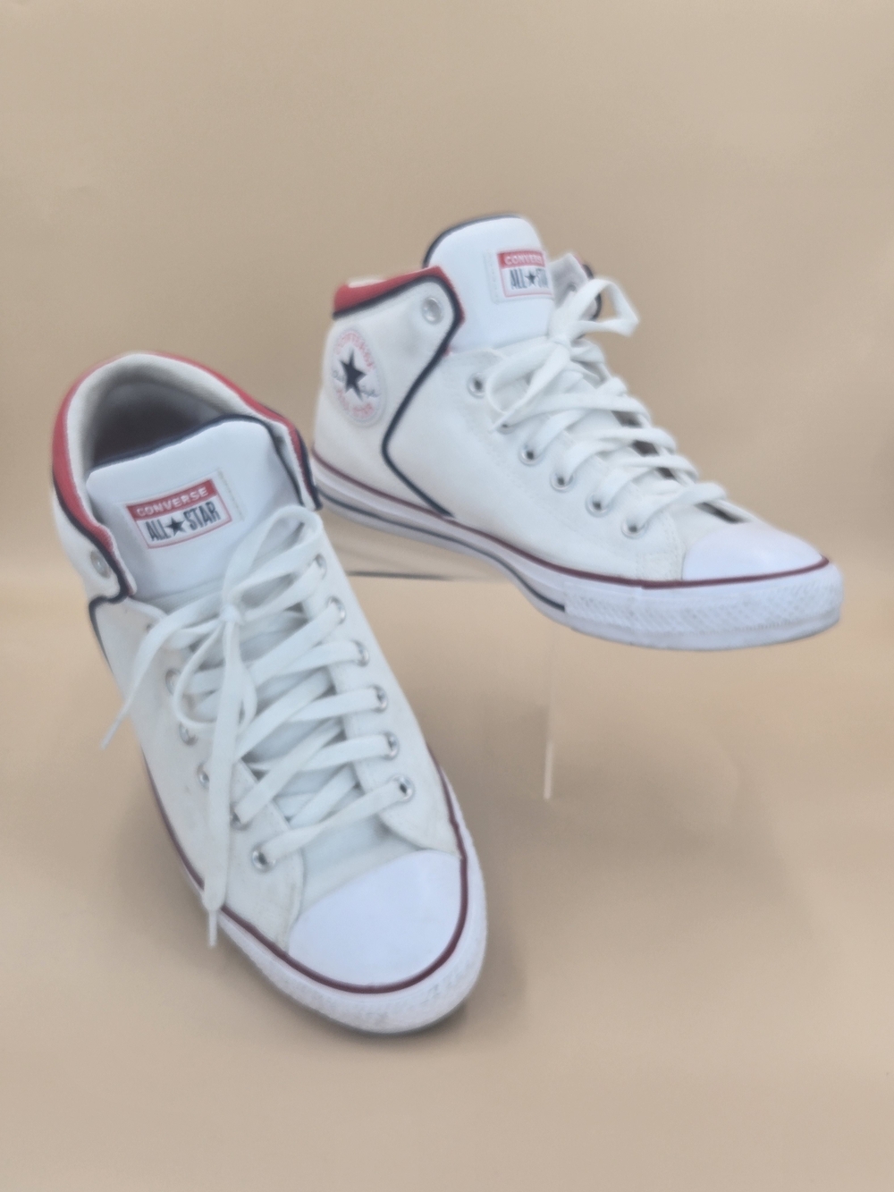Converse Chuck Taylor All Star White High-Top Sneakers Red Blue Trim M9.5 W11.5